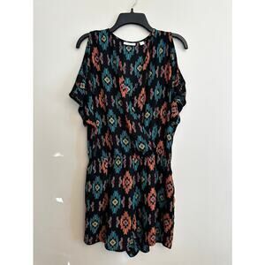 New York & Company Geometric Print Faux Wrap Romper Medium